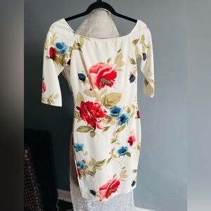 Suzy Shier Red and Blue Sheath Dress Square Neck 3/4 Sleeve